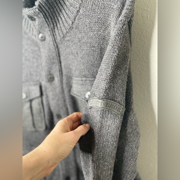 Schott NYC Army Type Garment Sweater Jacket Mens Large Gray Wool‎ - Picture 2 of 7